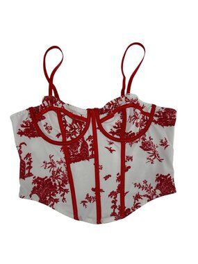 ✨ Red White Toile Corset Bustier Top Structured Boned Coquette Large ✨